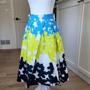 Floral A-Line Skirt - Blue, Yellow, Black